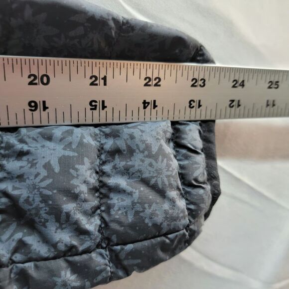 Columbia Gray Floral Print Puffer Hooded Jacket Front Zip Pockets Long Sleeves L - Picture 8 of 8